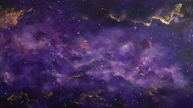 Deep purple cosmic galaxy background with scattered stars and nebula clouds creating a space theme