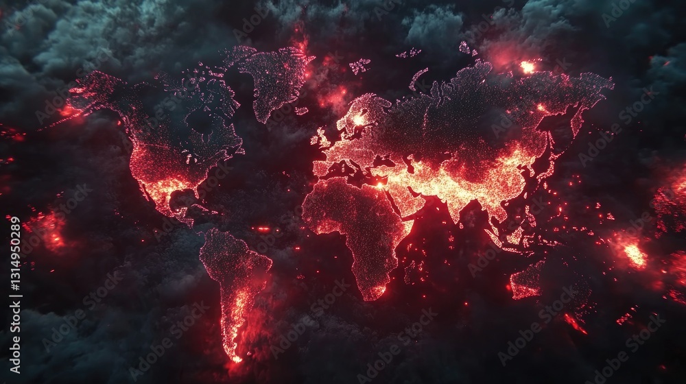 Poster global connection concept with a glowing world map and data streams.