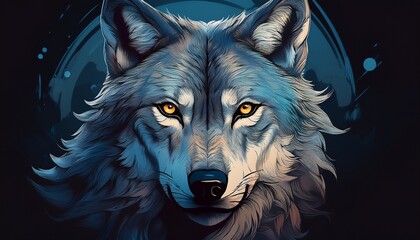 Fototapeta premium gray wolf head portrait in artistic style