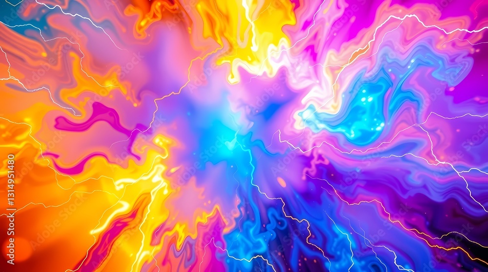 Poster chromatic symphony: a mesmerizing swirl of vibrant colors exploding in a dynamic composition, evokin