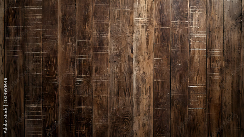 Poster Dark Brown Weathered Wood Plank Background With Rustic Texture And Vertical Grain Pattern In A Close-Up Image For Design
