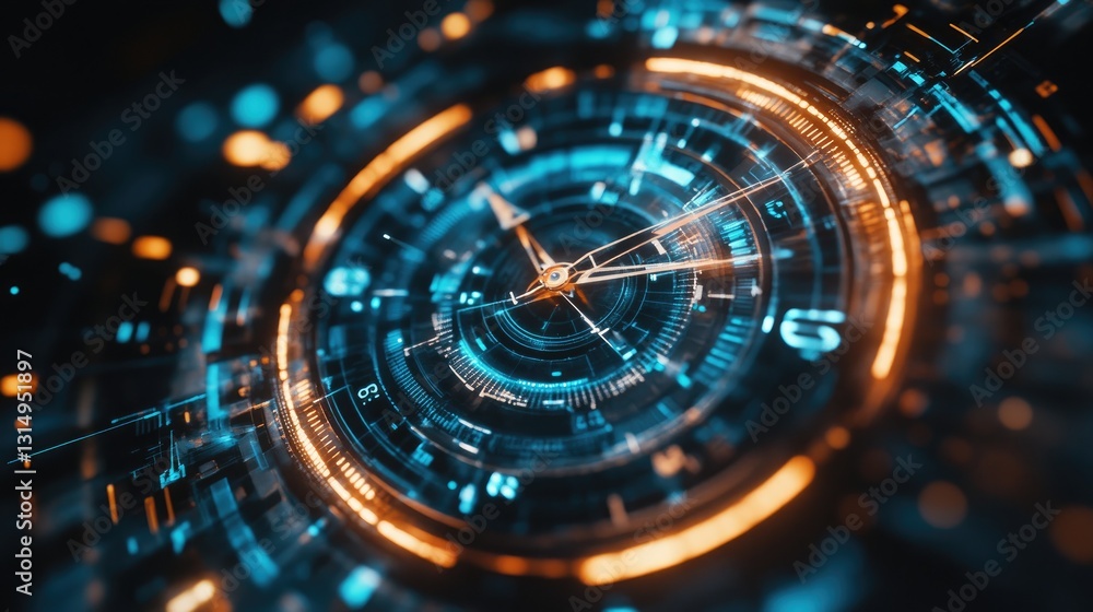 Aufkleber glowing futuristic clock with abstract time-related graphics, symbolizing efficiency.
