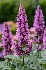 Fototapeta premium Captivating Butterfly Bush Bloom in Serene Garden Setting Close Up of Purple Flowers with Green Leaves