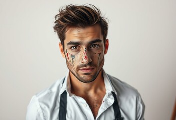 Obraz premium Portrait of a male artist with paint-splattered face