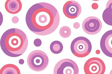 A vibrant pattern of colorful circles in shades of pink and purple on a white background, creating a playful and energetic design.