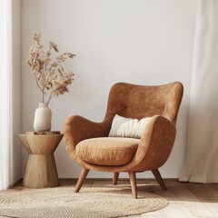 Comfy and cozy brown chair in an interior design setting