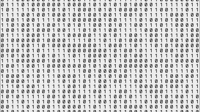 Binary Code Wall Flicker: Abstract 0 and 1 Numbers on White Background, Digital Information Concept, Technology Background, Data Stream Visualization