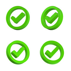 check mark icon 3d green color rendering button