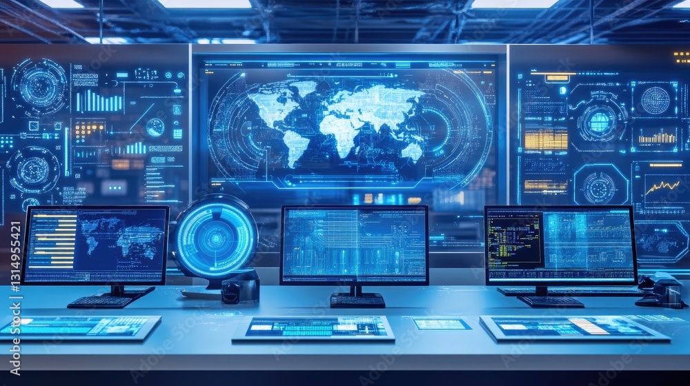 Aufkleber high-tech office setup with multiple communication channels on display.