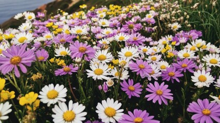 Beautiful colorful wild flowers in Spring.