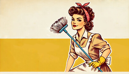 Vintagestyle Illustration Cheerful Cleaning