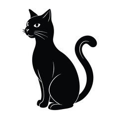 Barn cat sitting with tail curled around paws silhouette design