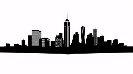 Bold Monochromatic City Skyline Silhouette with Geometric Precision