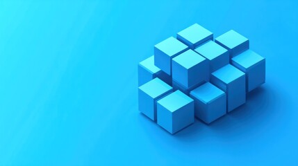 Blue cubes stacked on a blue background.