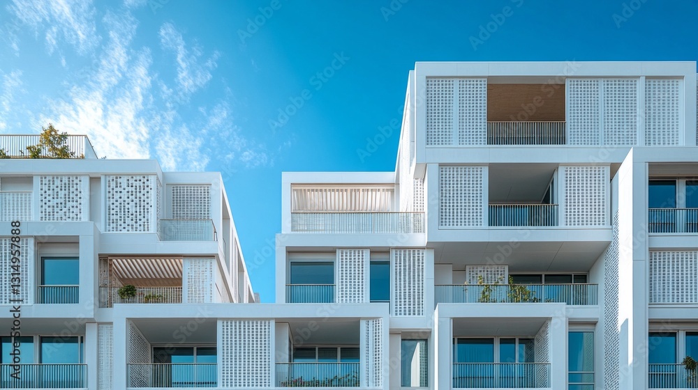 Aufkleber sleek buildings with distinctive patterns and balconies create an artistic skyline against the backd