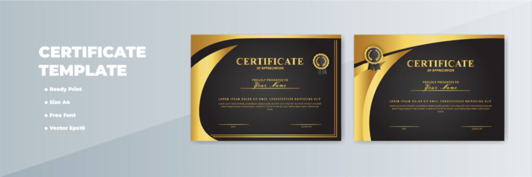 Gold-black certificate template design, A4 size, ready print - Powered by Adobe