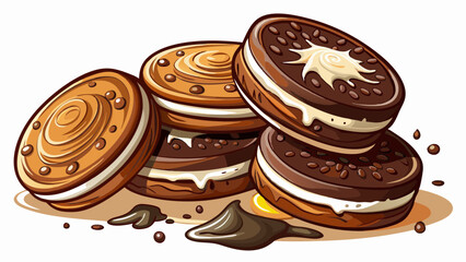 Delicious Oreo biscuits with chocolate and cream on white background