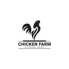 Vintage Chicken Farm Logo chicken farm logo vector illustration design, rooster on fence hipster logo design