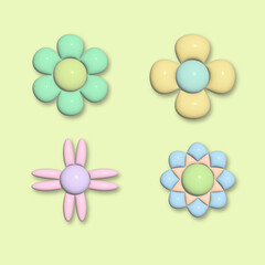 set of 3d flowers shapes design
