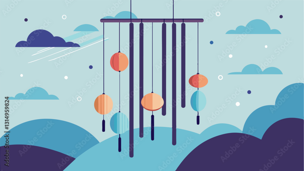 Poster the sound of wind chimes gently chiming in the breeze creating a tranquil atmosphere for reflection 