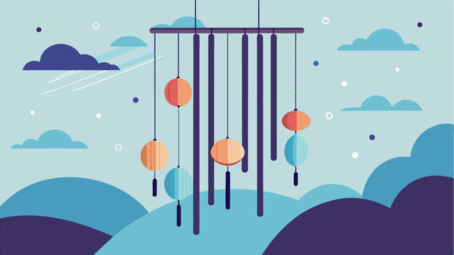 The sound of wind chimes gently chiming in the breeze creating a tranquil atmosphere for reflection and relaxation.. Vector illustration