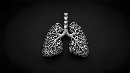 Intricate silver lungs model against dark background; medical, science, healthcare concept