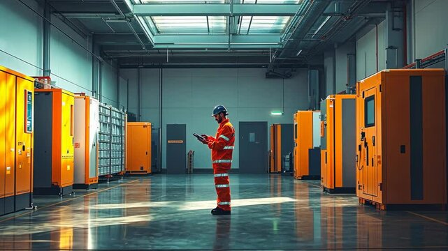 In a modern warehouse, a skilled engineer uses a hightech tablet for logistics, showcasing the industrys complex elements vital for efficiency in todays fastpaced business environment