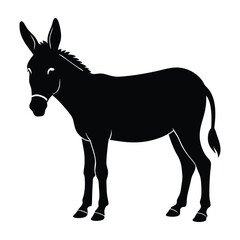 Donkey standing with ears perked up silhouette on white design