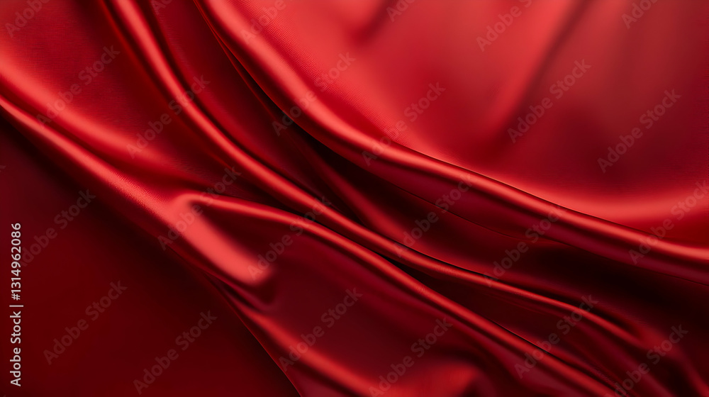 Poster luxurious red silk fabric with soft folds and a smooth texture in deep vibrant color for a romantic 