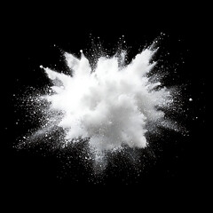 Isolated white powder explosion on black background. created with Generative AI technology