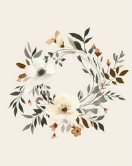 Minimalist Floral Wreath Illustration &ndash; Delicate Hand-Drawn Flowers with a Soft and Elegant Aesthetic for Premium Branding