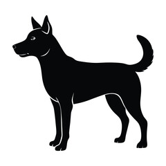 Farm dog standing with ears alert on white silhouette art