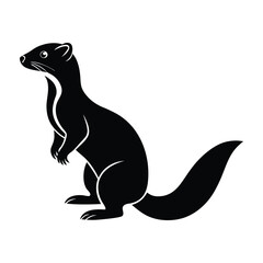 Ferret standing on hind legs with long body stretched silhouette