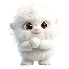 A Fluffy 3D Cartoon Yeti Baby With Soft Fur Isolated on Transparent Background