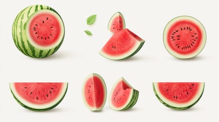 Watermelon slices, realistic digital illustration, vibrant colors, fruit, food photography