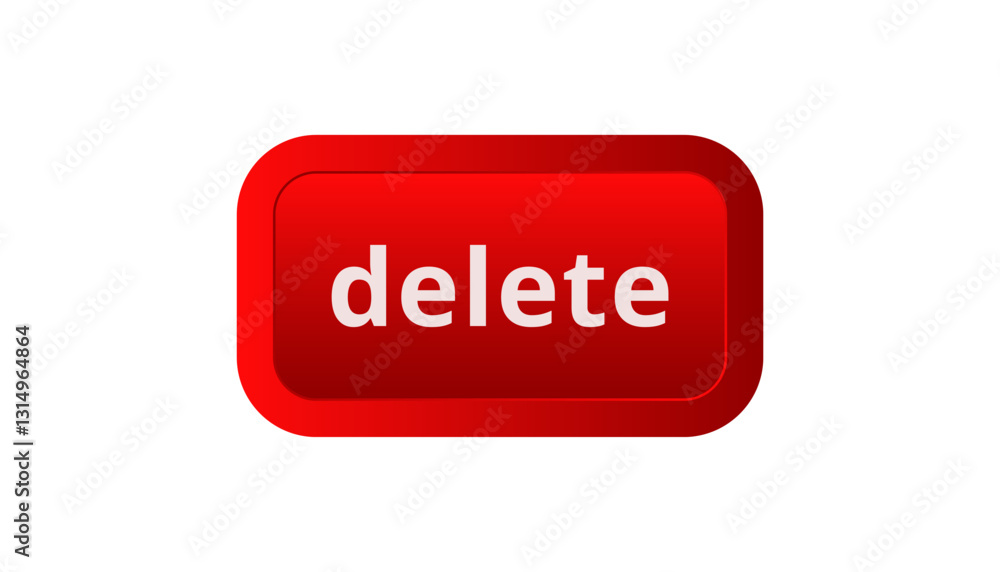 Poster a bright red delete button with bold white text on a rectangular shape, symbolizing removal.