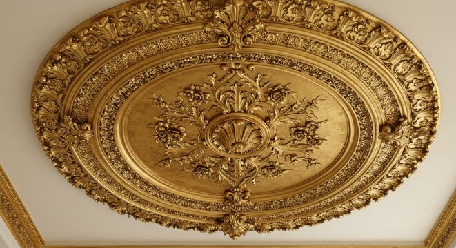 Ornate Gold Ceiling Medallion with Floral Reliefs