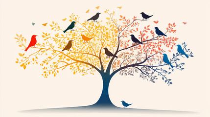 Naklejka premium natural light P Tree with birds perched on br