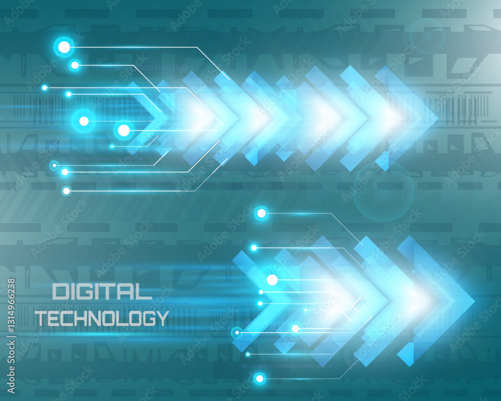 Poster futuristic speed background with glowing arrows, motion blur, digital technology concept, fast-movin