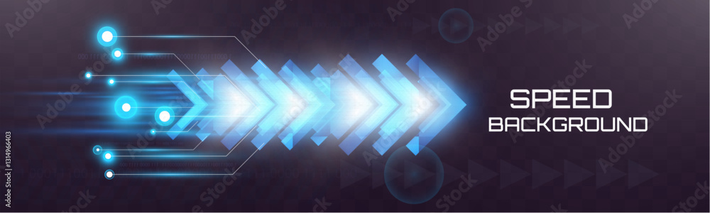 Poster futuristic speed background with glowing arrows, motion blur, digital technology concept, fast-movin