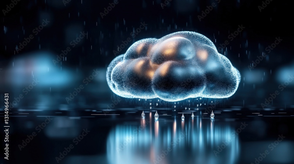 Poster dynamic rain cloud formation digital environment abstract art futuristic atmosphere close-up view cl