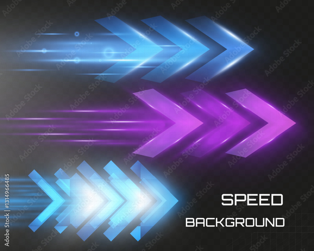 Poster futuristic speed background with glowing arrows, motion blur, digital technology concept, fast-movin