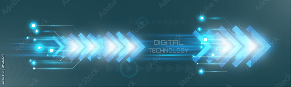 Poster futuristic speed background with glowing arrows, motion blur, digital technology concept, fast-movin