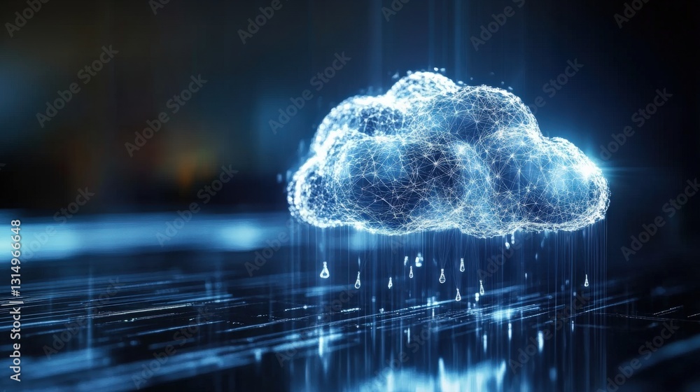 Poster digital cloud concept showcasing rain simulation virtual environment 3d visualization futuristic des