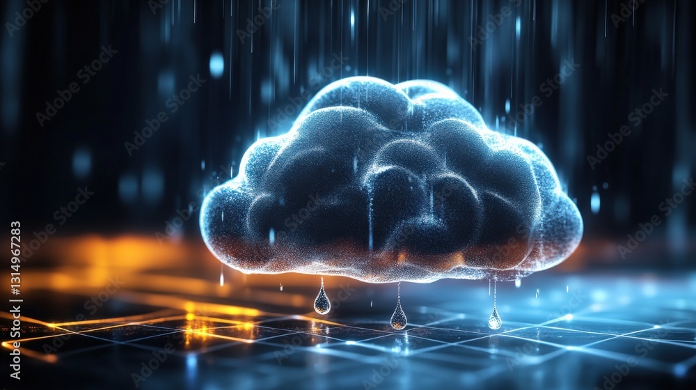 Poster digital cloud technology showcase virtual space 3d visualization futuristic environment close-up vie