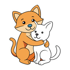 A cute dog gently hugs a cat, their bond filled with warmth and affection. Their peaceful interaction shows friendship and love, proving that opposites can be the best of friends.