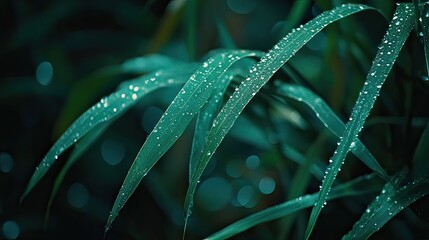 Refreshing raindrops on lush green leaves nature close-up tranquil environment