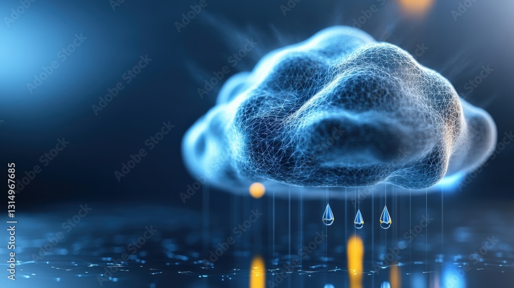 Poster digital rain cloud visualization virtual environment 3d graphic animation high-tech concept abstract