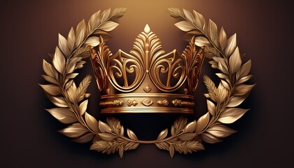stylized gold crown surrounded by symmetrical laurel wreaths