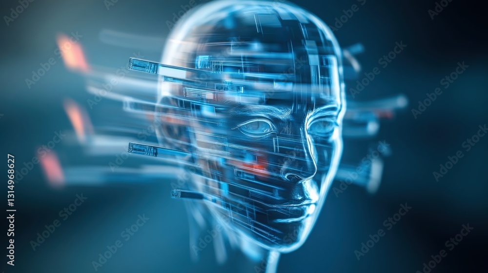 Poster technological advancement in ai digital human concept creation in virtual space futuristic environme